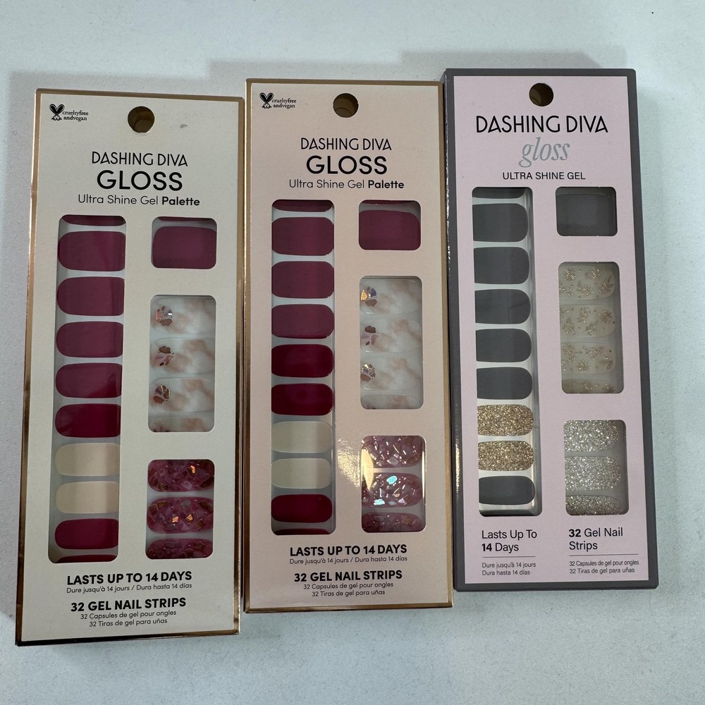 Dashing Diva Gloss Ultra Gel Nail Strips Lot 3 Berry Bloodstone Lavendar Dreams